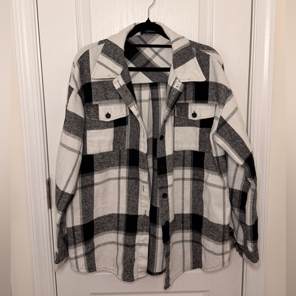 Plaid Button Down Shirt - Black and White